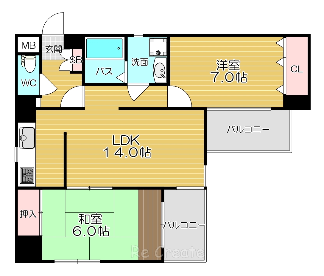 大阪市天王寺区東高津町のマンションの間取り