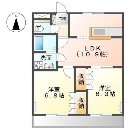 岡山市北区建部町吉田のアパートの間取り