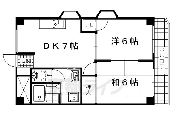 八幡市男山長沢のマンションの間取り