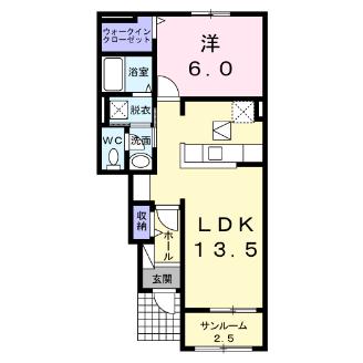 宇城市松橋町曲野のアパートの間取り