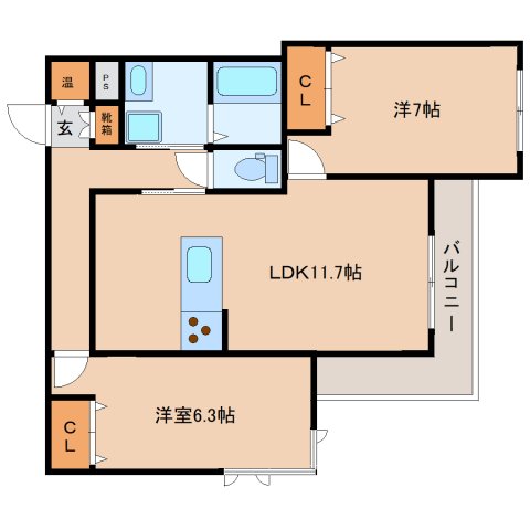 【奈良市佐保台西町のマンションの間取り】