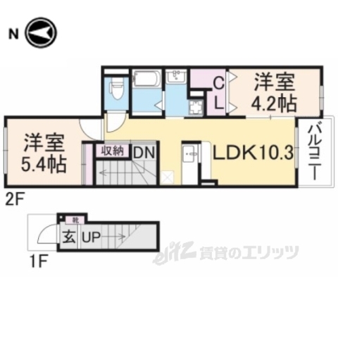 奈良市佐保台西町のアパートの間取り