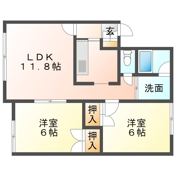 拓勇東町2丁目2LDKの間取り