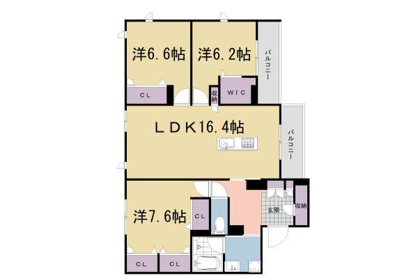 宇治市伊勢田町のマンションの間取り