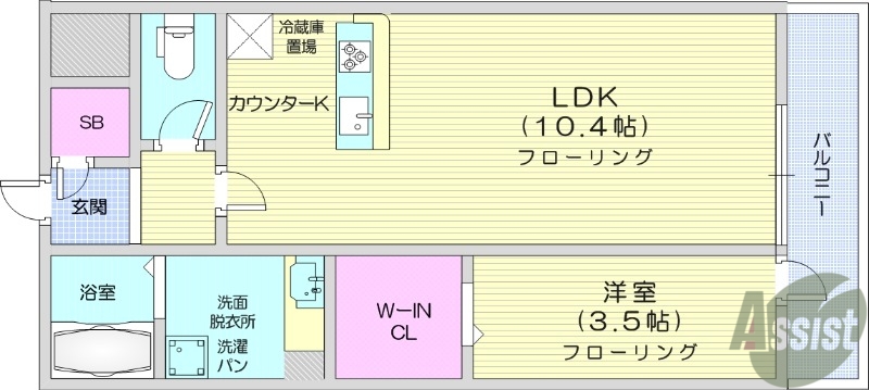 仙台市若林区新寺のアパートの間取り