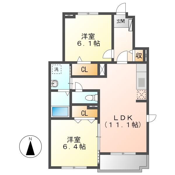 【岡山市南区彦崎のアパートの間取り】