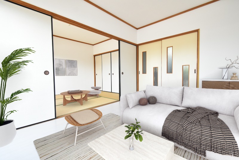 居室・リビング　家具家電はＣＧ加工です。物件に付帯するものではありません