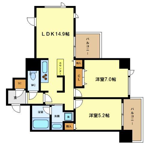 クロスレジデンス大阪新町の間取り写真