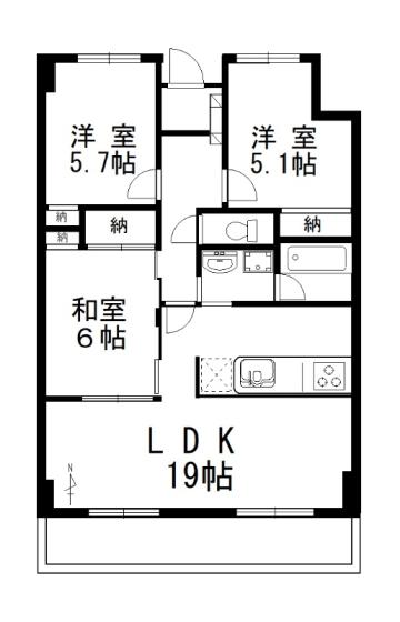 岡山市北区表町のマンションの間取り