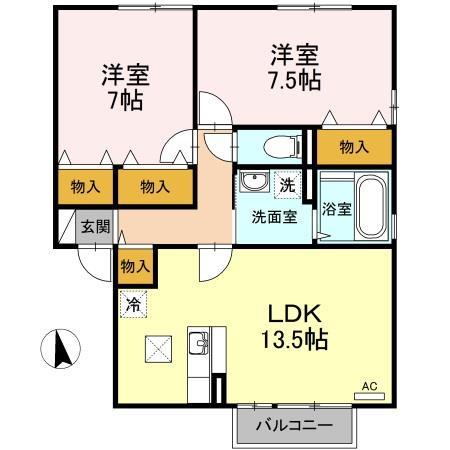 キャトルスクアール本宮Ｄの間取り