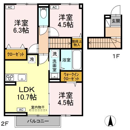 福山市御幸町大字森脇のアパートの間取り