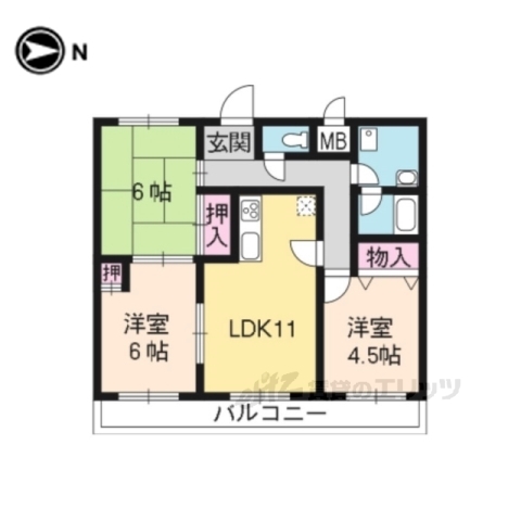 京都市伏見区石田森東町のマンションの間取り