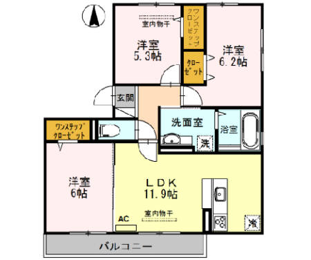 大阪市阿倍野区北畠のアパートの間取り