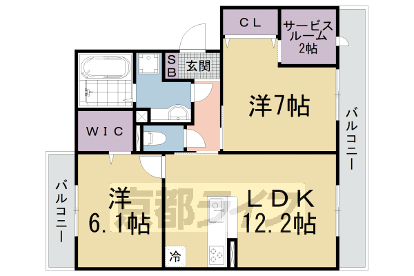 京都市山科区北花山河原町のアパートの間取り