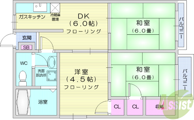 【仙台市宮城野区福室のアパートの間取り】