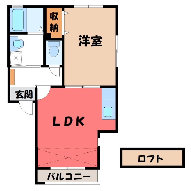 【宇都宮市中岡本町のアパートの間取り】