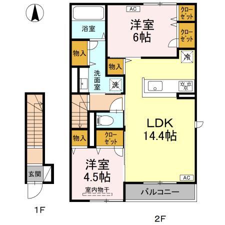 松山市朝生田町のアパートの間取り