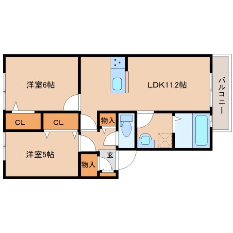 奈良市南京終町のアパートの間取り