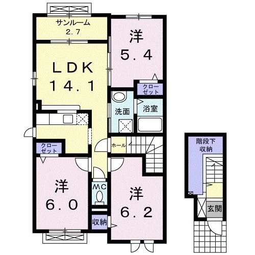 【小松市矢田野町のアパートの間取り】