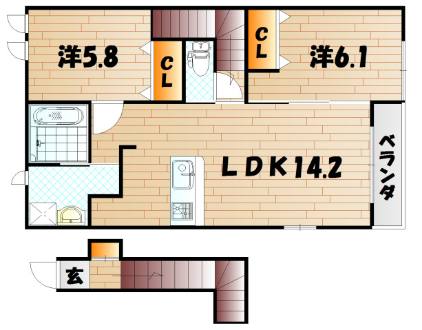 下関市王喜本町のアパートの間取り