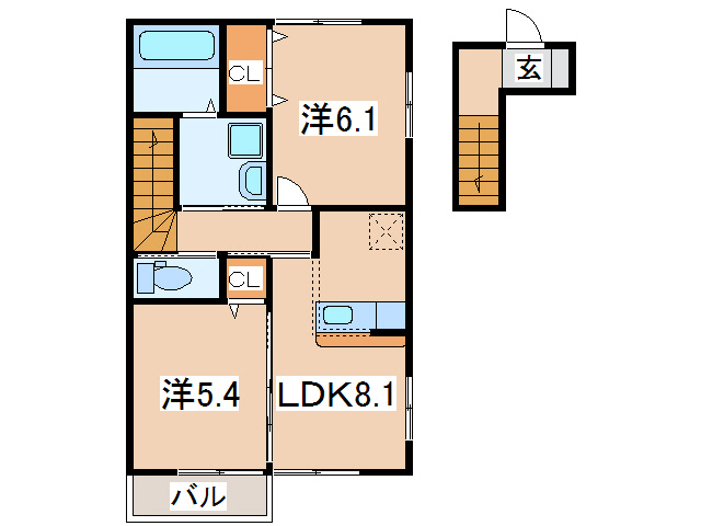 盛岡市加賀野のアパートの間取り