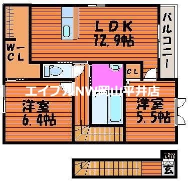 岡山市東区瀬戸町江尻のアパートの間取り