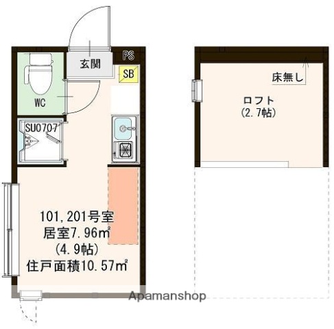 京王線 下高井戸駅 徒歩10分 2階建 築6年の間取り写真
