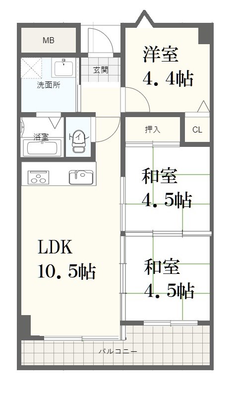 姫路市大津区天満のマンションの間取り