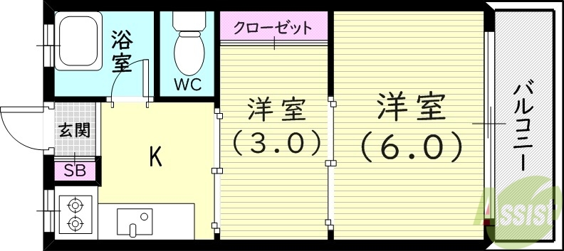 神戸市兵庫区上沢通のマンションの間取り