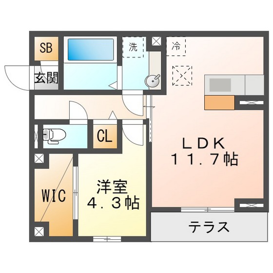 Ｄ－ｃｈａｍｂｒｅ北浜町　Ａの間取り