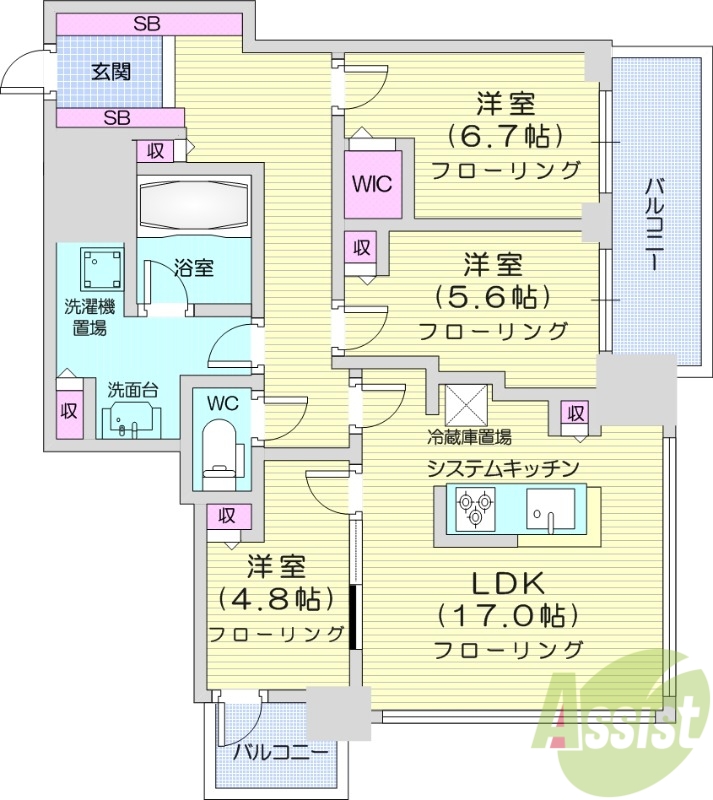 札幌市北区北八条西のマンションの間取り