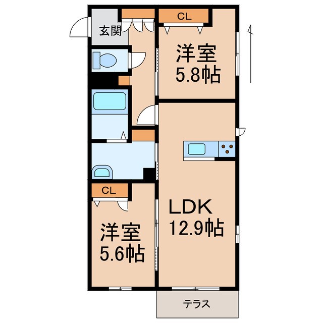 【（仮）シャーメゾン岩出川尻Ａ棟の間取り】