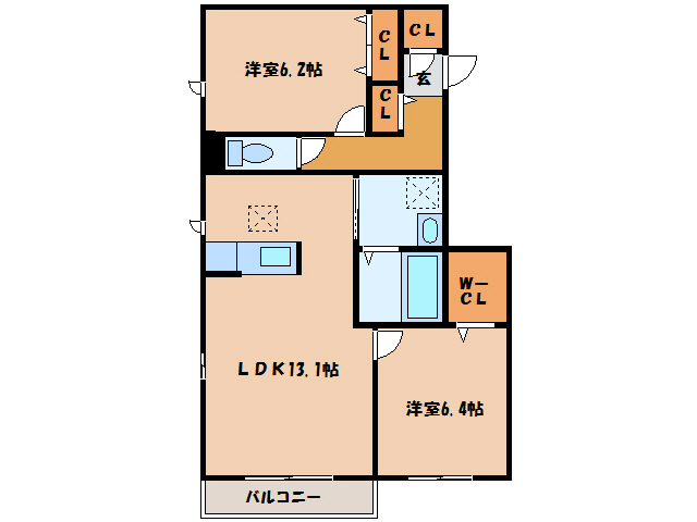 岩国市玖珂町のアパートの間取り