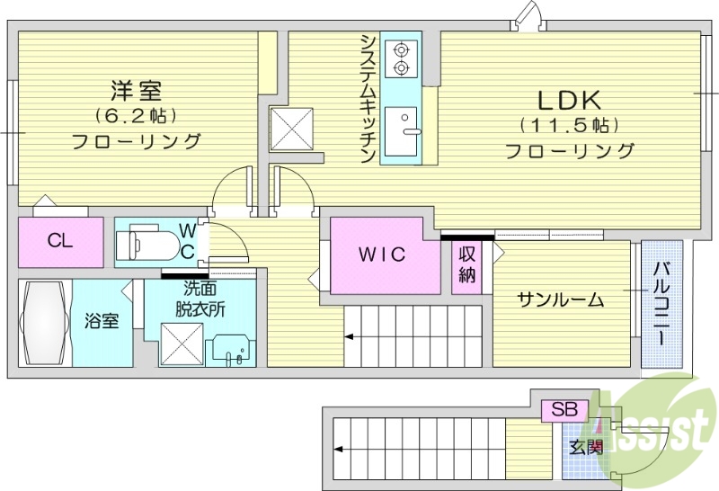 岩沼市桑原のアパートの間取り