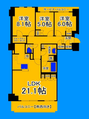 大阪市住吉区帝塚山中のマンションの間取り