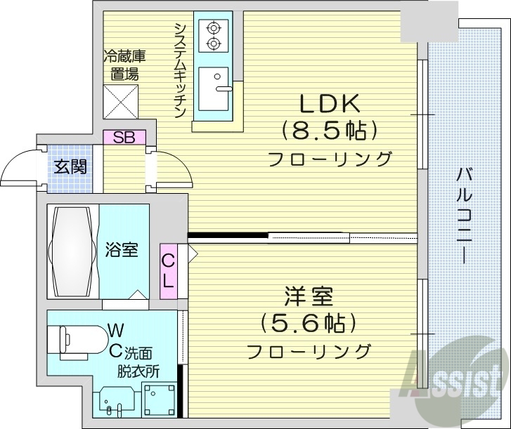 札幌市中央区北四条東のマンションの間取り