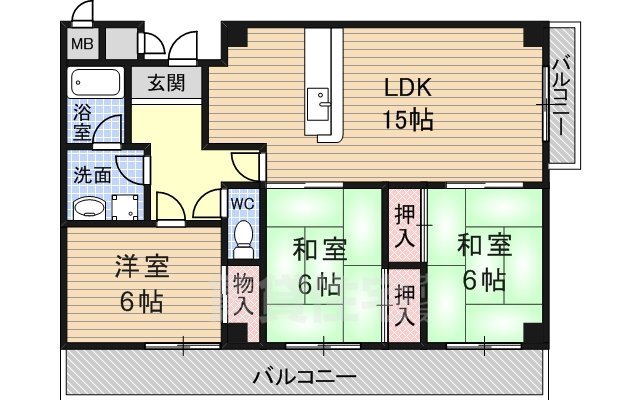 茨木市北春日丘のマンションの間取り