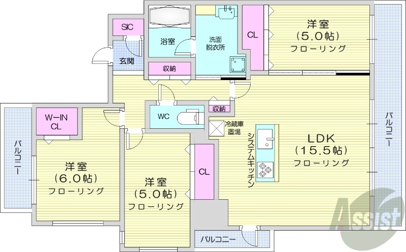 札幌市中央区北一条西のマンションの間取り