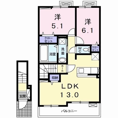 直方市大字感田のアパートの間取り