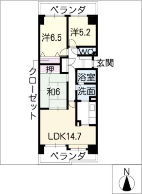 コープ野村岩倉弐番館２０８号室の間取り