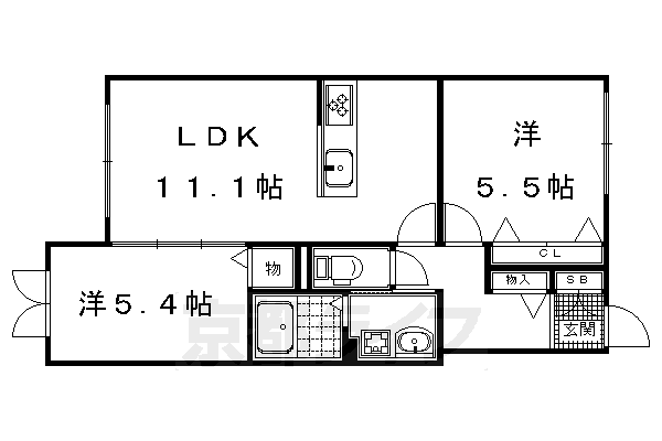 京都市左京区松ケ崎三反長町のアパートの間取り