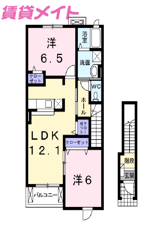 鈴鹿市稲生塩屋のアパートの間取り