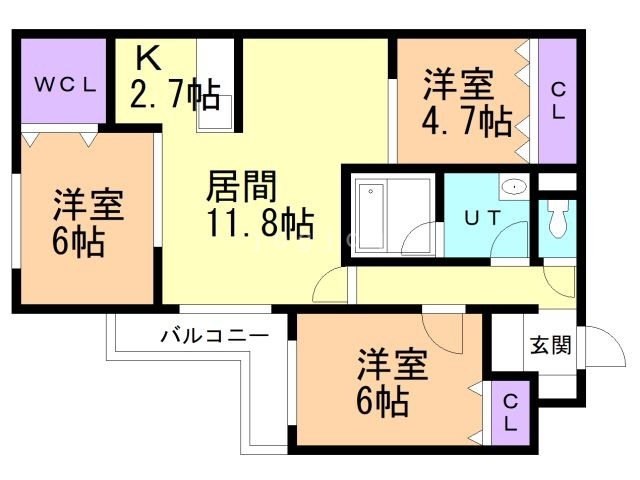 札幌市西区発寒十条のマンションの間取り