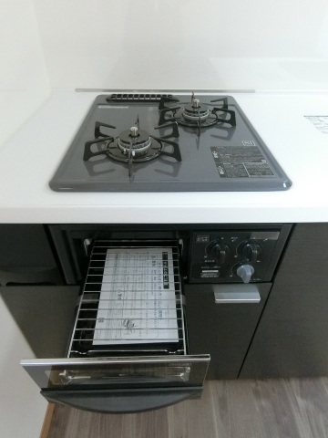 キッチン　2口ガスコンロとグリル付き