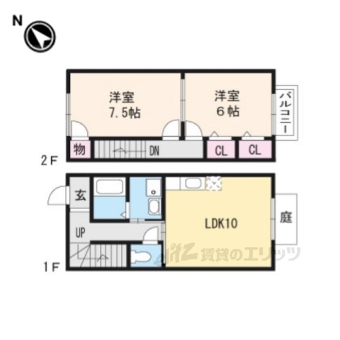 【野洲市行畑のアパートの間取り】