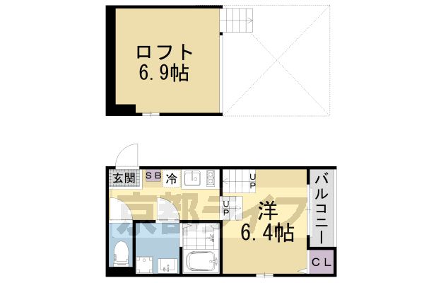 【京都市山科区大宅辻脇町のアパートの間取り】