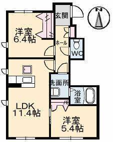 松山市竹原のアパートの間取り