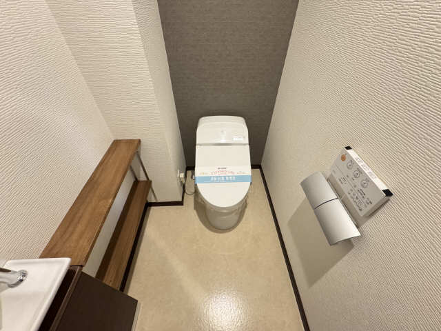 トイレ　広々としたトイレには手洗いや棚もあり便利