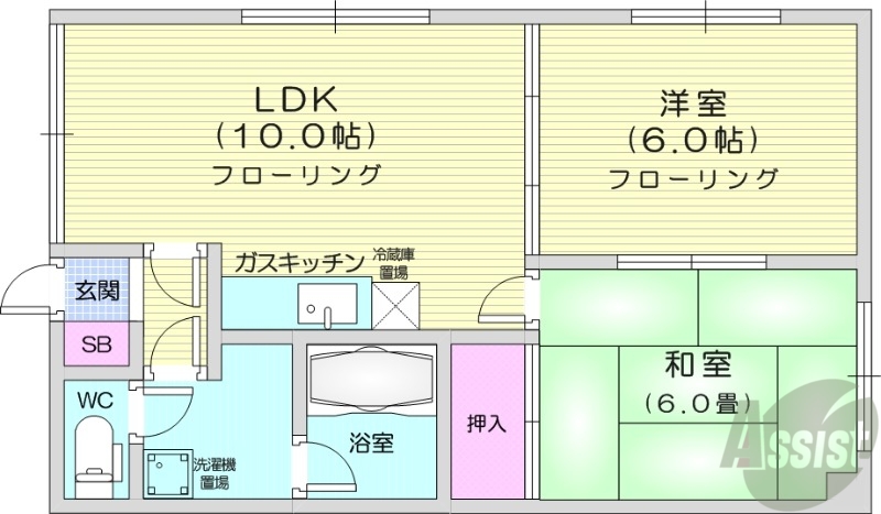 札幌市東区北四十九条東のアパートの間取り