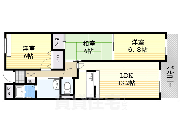 茨木市南安威のマンションの間取り